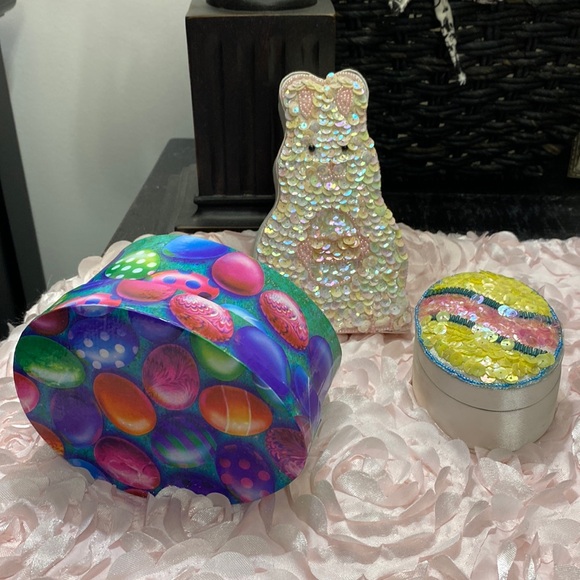 Other - Set Of 3 Vintage Spring Easter Sequin Covered Boxes!